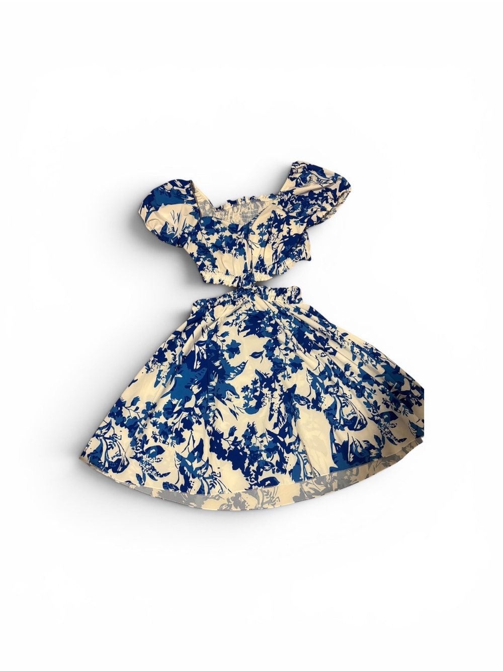 Blue Floral Cutout Mini Dress -  Women's Dress